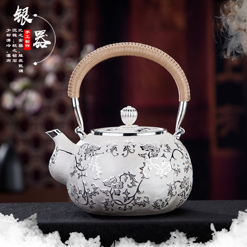 银壶泡茶壶纯银999烧水壶 纯手工茶具足银茶道家用煮茶银茶壶图片