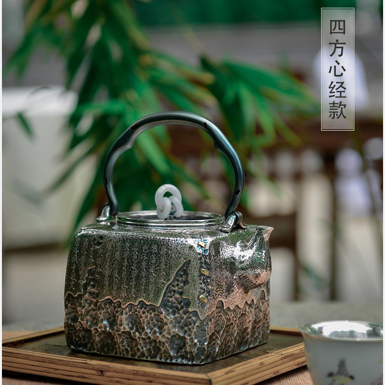 纯手工银壶 S999银烧水壶煮茶壶日式银器一张打复古家用做旧茶壶