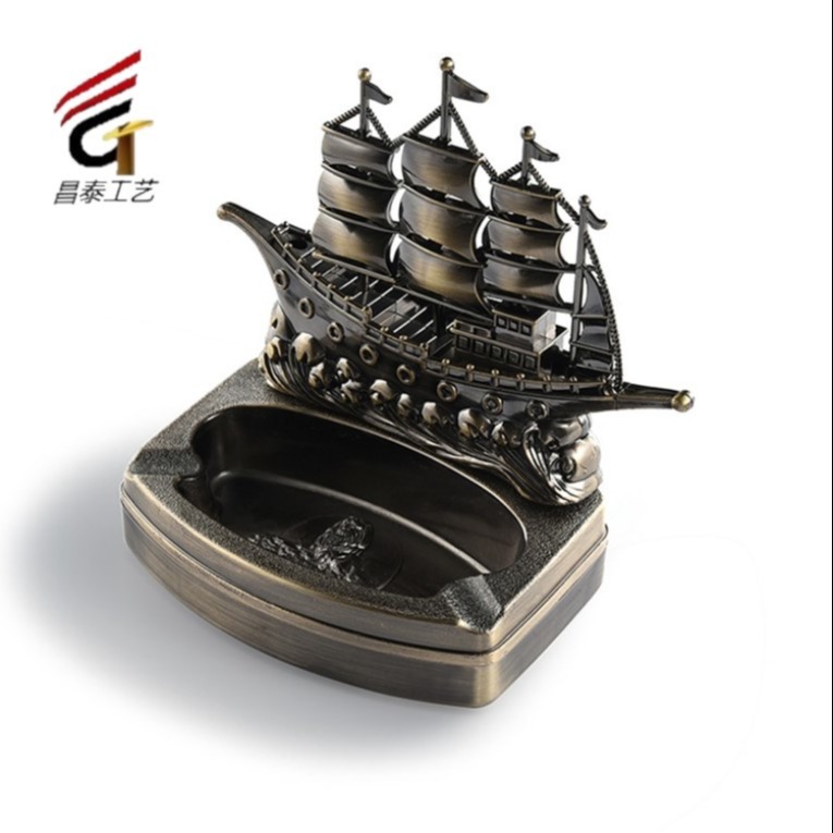 锌合金创意帆船工艺品烟灰缸 美式烟灰缸 纪念品摆件 来图来样可定logo  昌泰工艺