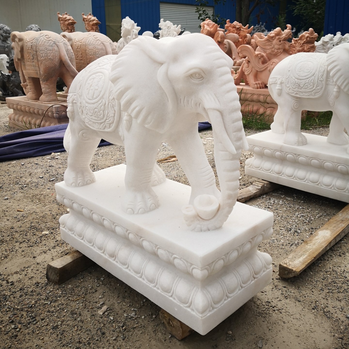 曲阳石雕大象一对门口小象雕塑摆件镇宅招财如意象现货供应厂家图片