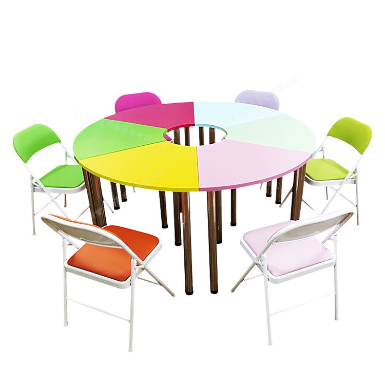 普才团体活动桌椅组合拼接彩色6人位