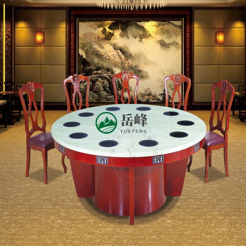 22人餐桌图片自动转台圆形价格45140	圆形木质餐桌红棕色	直销供应电动餐桌图