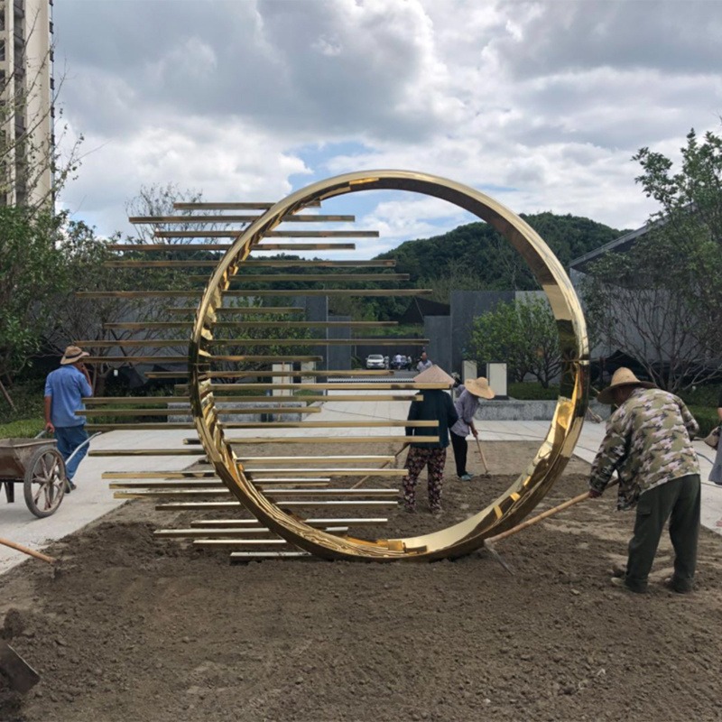 巨型不锈钢圆环雕塑 金属圆环雕塑 城市小区圆形摆件 公园广场景观落地摆件