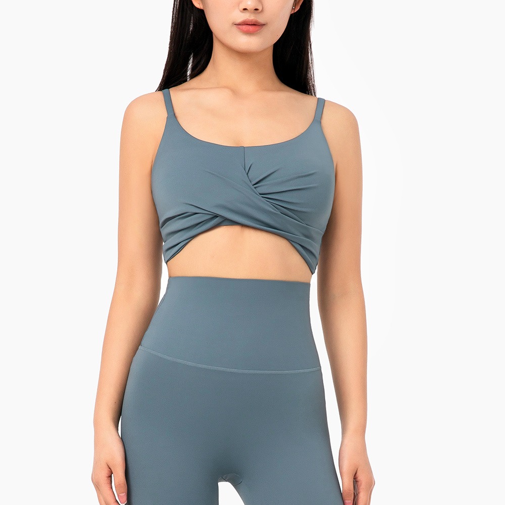 瑜伽服厂家2021新款lulu裸感运动内衣 瑜伽裸感天竺褶皱美背健身瑜伽文胸吊带背心夏季WX1263