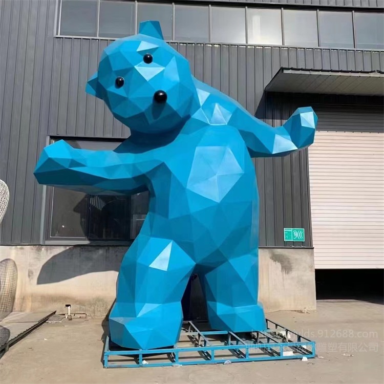 不锈钢熊雕塑 几何切面熊雕塑公园主题景观摆件