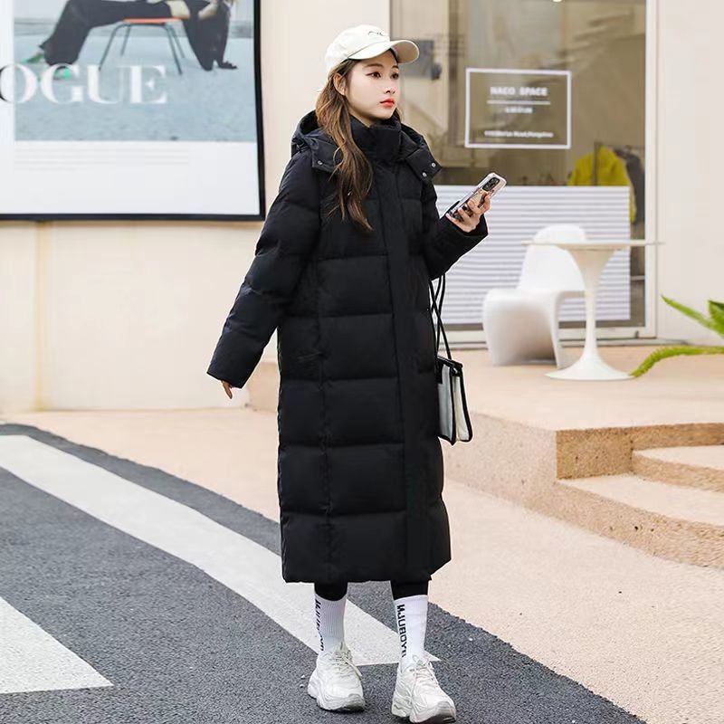 便宜女士棉服 韩版中长款连帽加厚显瘦女式羽绒服外套供货图片