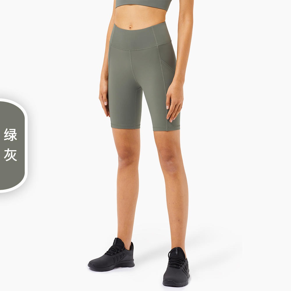 健身服厂家批发2021欧美新款lulu高腰五分健身裤 侧口袋显瘦弧形提臀运动紧身裤 WK1302图片