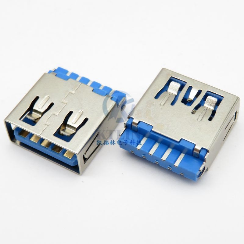 USB 3.0 9pin母座 焊线式 直边 L=11.5mm 9p连接器 蓝胶芯 带弹片