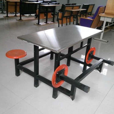 四人不锈钢连体餐桌 不锈钢餐厅餐桌椅 不锈钢八人餐桌凳