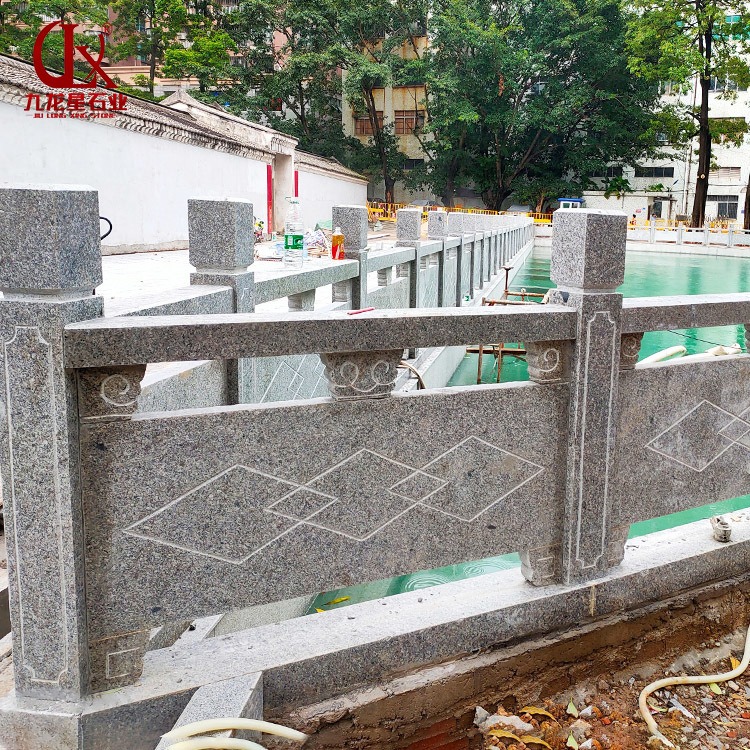 鱼塘石材栏杆护栏 白麻石雕栏杆 总长115米