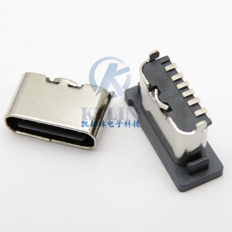 TYPEC 6p USB 3.1母座连接器 立贴 二脚直插 H=5.0/5.1mm 不露头
