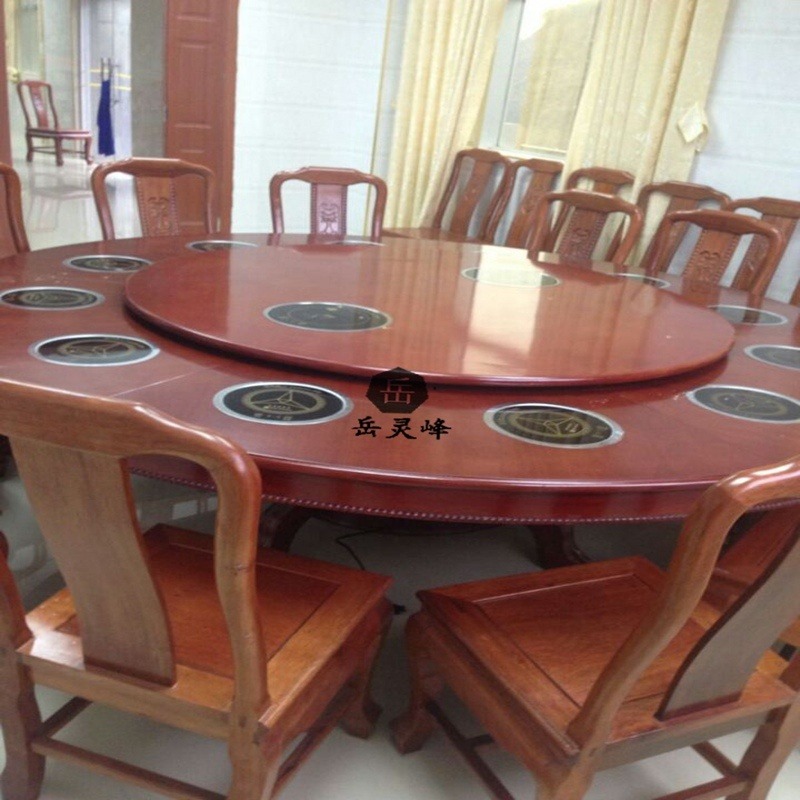 18人定做广东豪华餐桌价格3500	新款餐桌实木红棕色	大型电动餐桌厂家批发