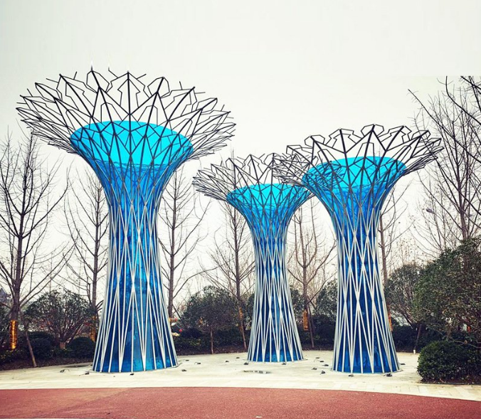 锦通园林雕塑大型不锈钢廊架定制广场精神堡垒现代景观创意镂空抽象异形树雕塑