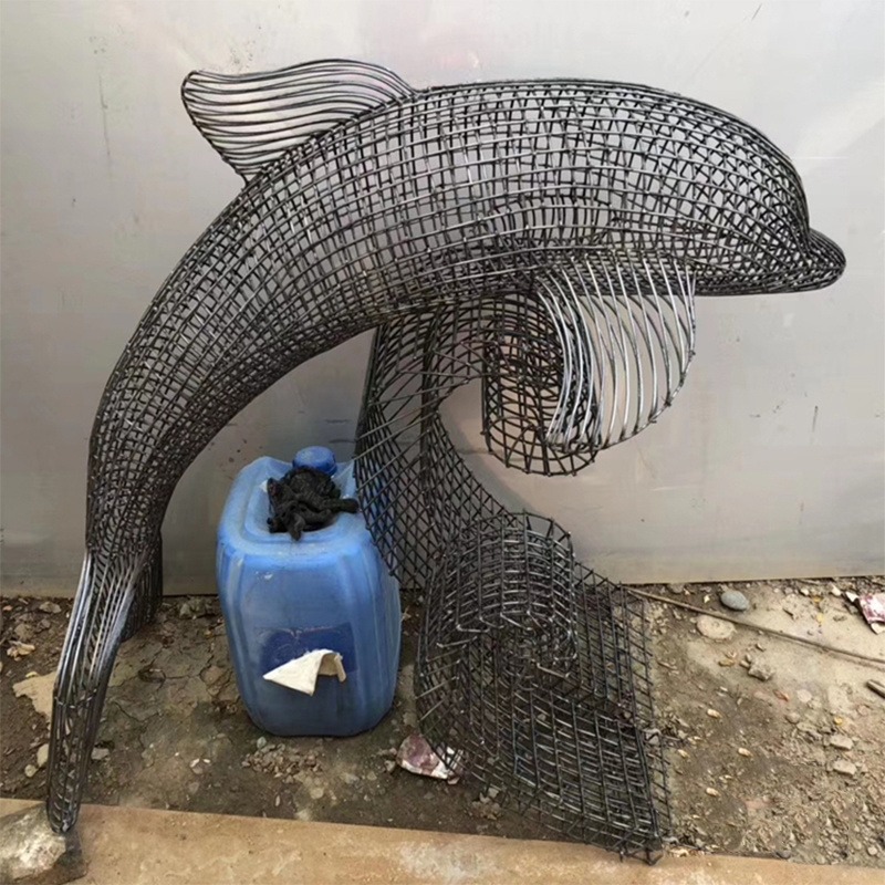 镂空不锈钢海豚雕塑 编织海豚摆件 铁艺雕塑 公园广场落地摆件