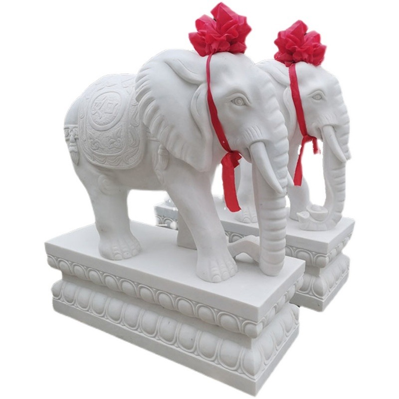 石雕大象一对 汉白玉青石石象 庭院门口家用摆件 别墅看门镇宅招财石象