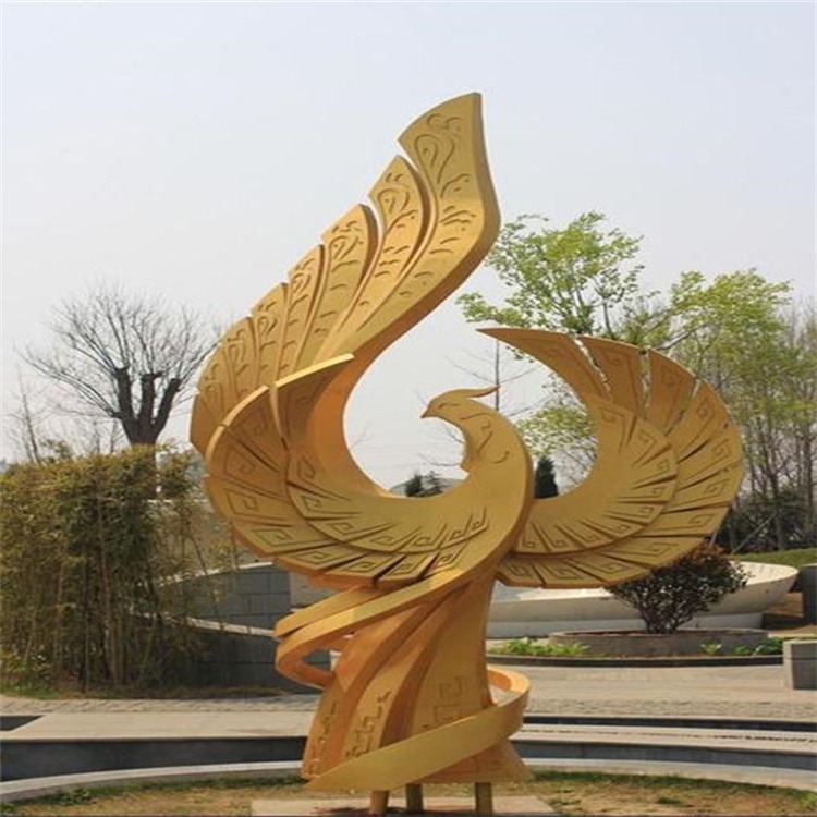 不锈钢抽象凤凰雕塑，大型浴火凤凰雕塑厂家