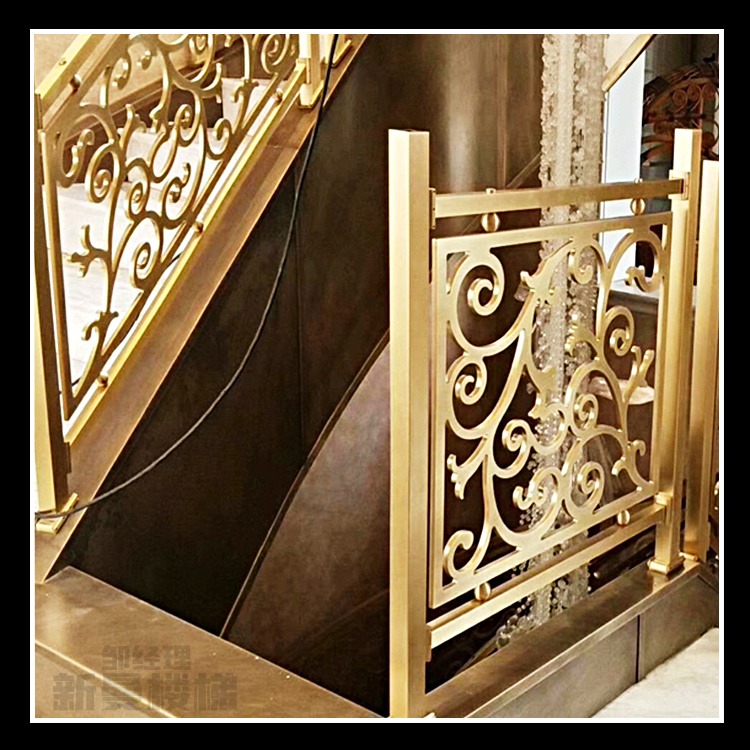 汕尾 铝艺楼梯护栏 走廊艺术铜楼梯护栏 酒店别墅铝板楼梯 新曼 样式优雅图片
