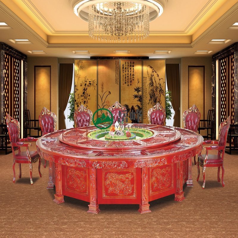 16人酒店厂家圆餐桌尺寸价格4800 	电动餐桌椅组装说明	宾馆套房家具餐桌设备图片