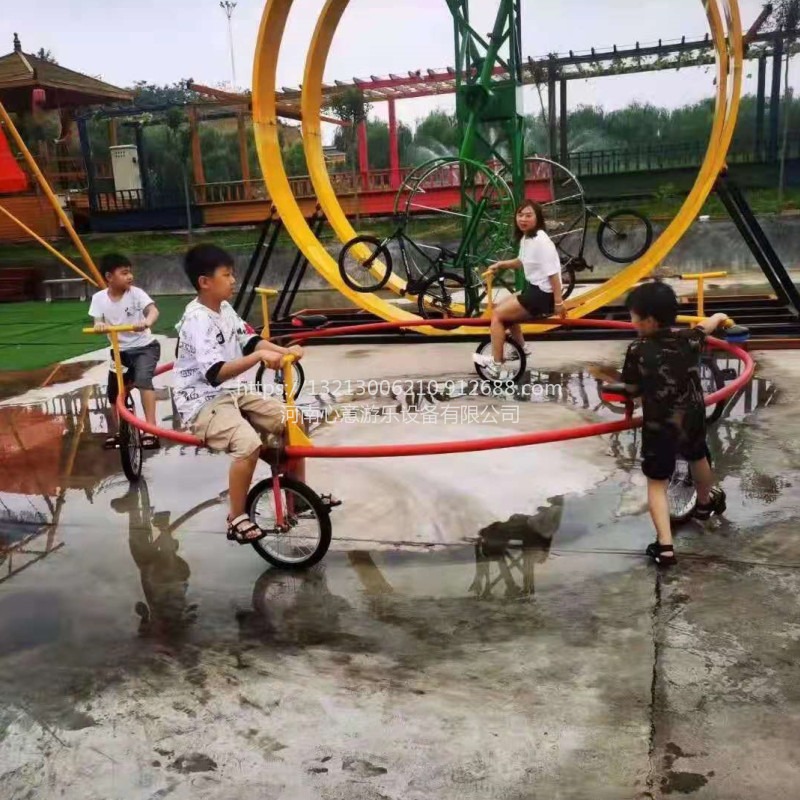 厂家供应幼儿园多人旋转脚踏车 户外成人儿童网红原地旋转自行车图片