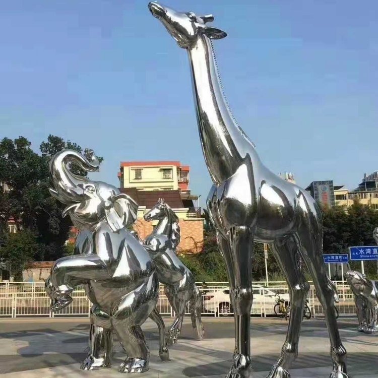不锈钢长颈鹿雕塑 不锈钢动物雕塑