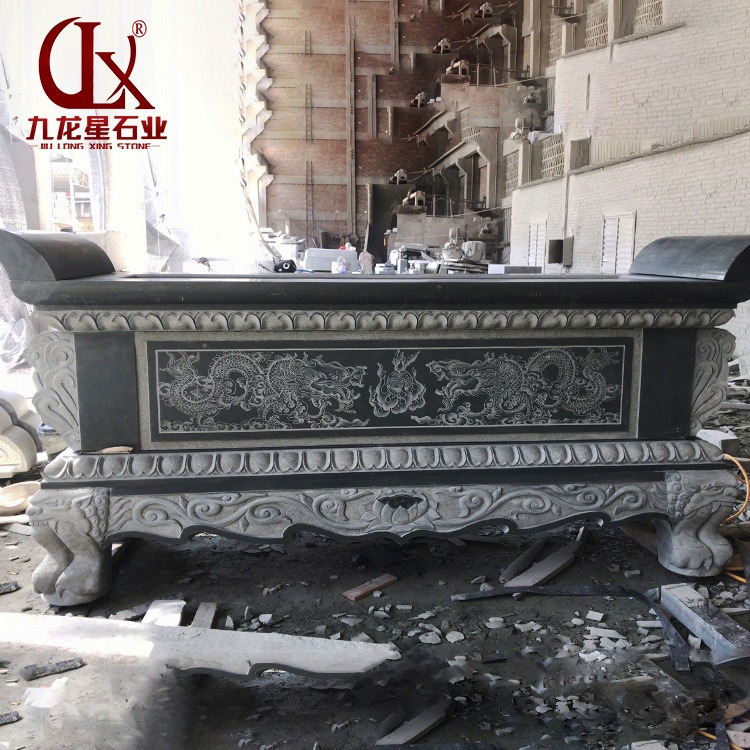 墓园青石香炉高1.3米 家族坟墓石雕供桌 九龙星厂雕刻图片