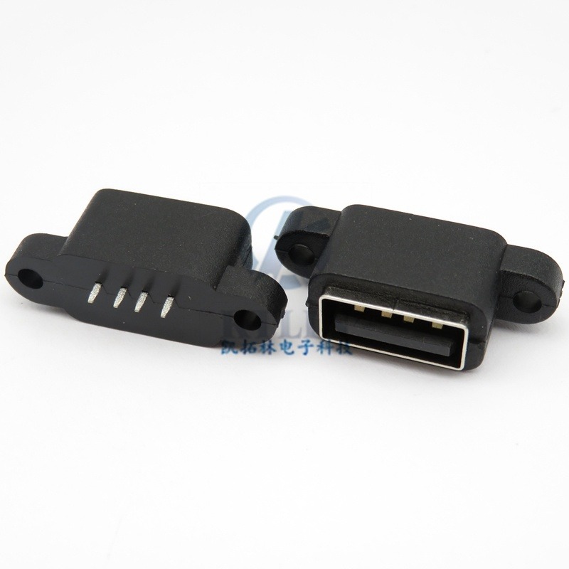 防水母座 4pin 无固定脚 USB 2.0 4p母座 带柱 L=11.6mm USB A母