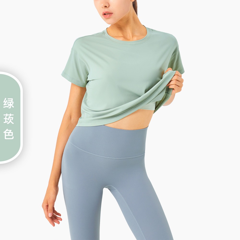 健身服厂家2021新款 休闲健身上衣lulu瑜伽宽松亲肤裸感圆领口短款T恤女夏TX1318