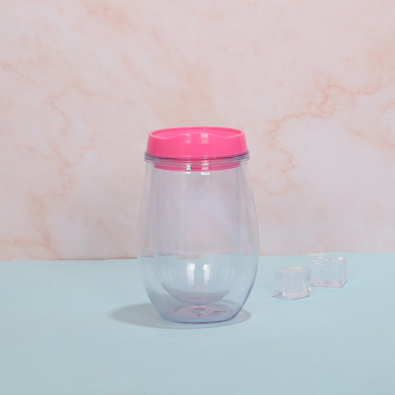 简约 塑料杯 可爱蛋壳水杯 网红带盖大肚杯 透明学生双层果汁杯子批发图片