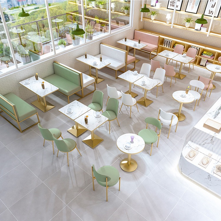 佳简约成套餐桌椅组合甜品咖啡厅汉堡店卡座沙发大理石快餐桌椅图片
