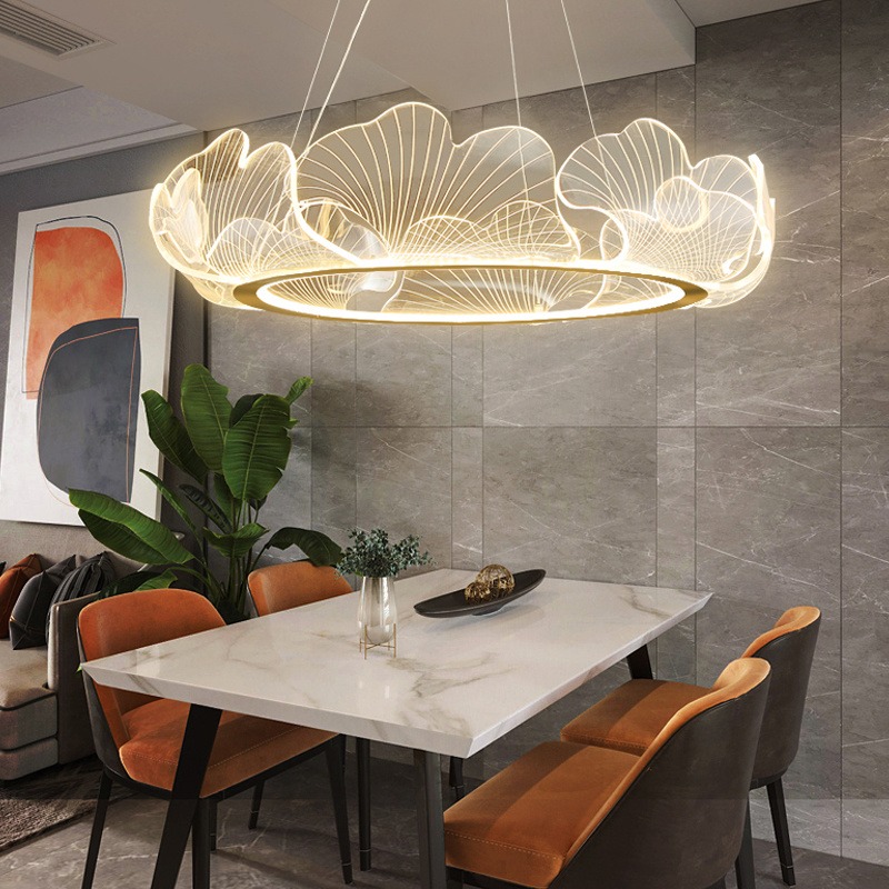 帝丹立阳创意荷叶客厅吊灯 轻奢后现代餐厅灯主卧室灯亚克力导光板灯具