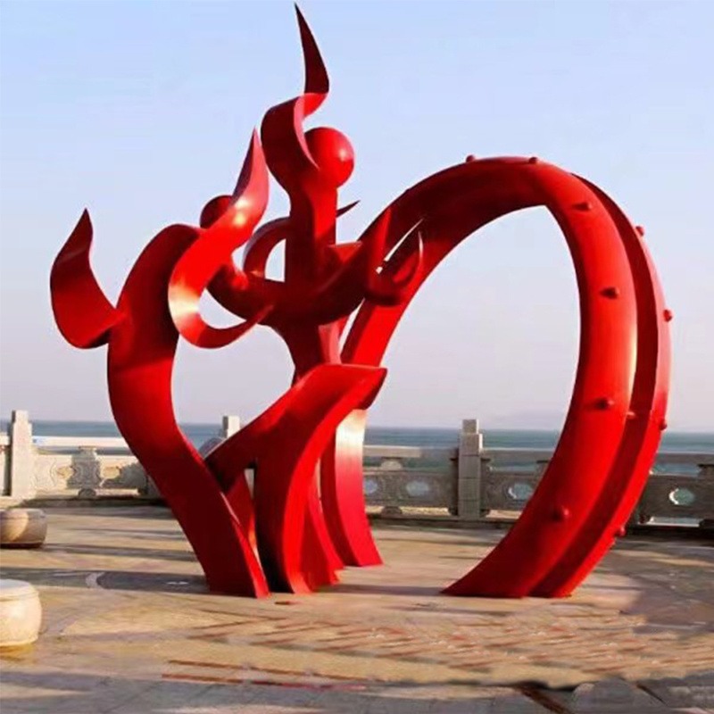 不锈钢雕塑厂 红色飘带雕塑 异形抽象摆件 城市广场装饰摆件
