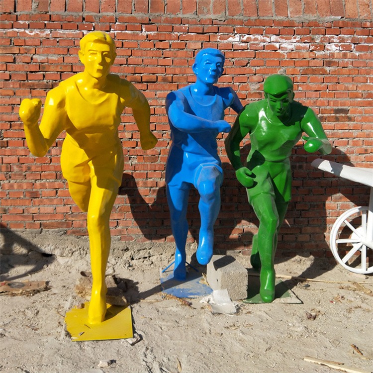 玻璃钢跑步人物雕塑，彩色抽象跑步人物雕塑，运动主题雕塑图片
