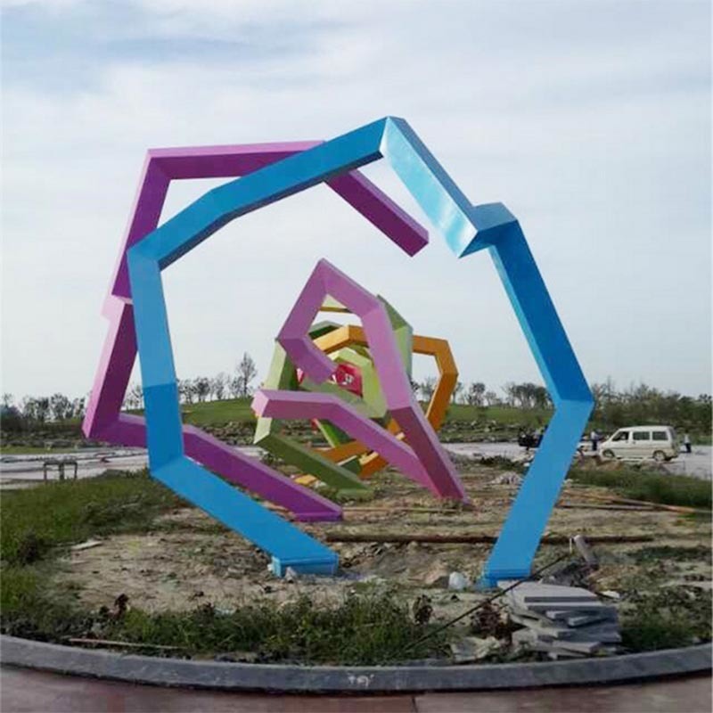 不锈钢彩绘雕塑 抽象拱门摆件 几何切面雕塑 户外摆件 广场景观落地摆件