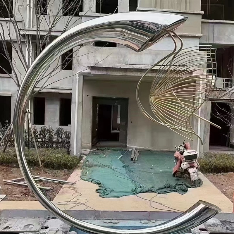 泽业雕塑 大型不锈钢雕塑定制 镜面拉丝校园广场摆件 月亮圆环金属创意户外雕塑