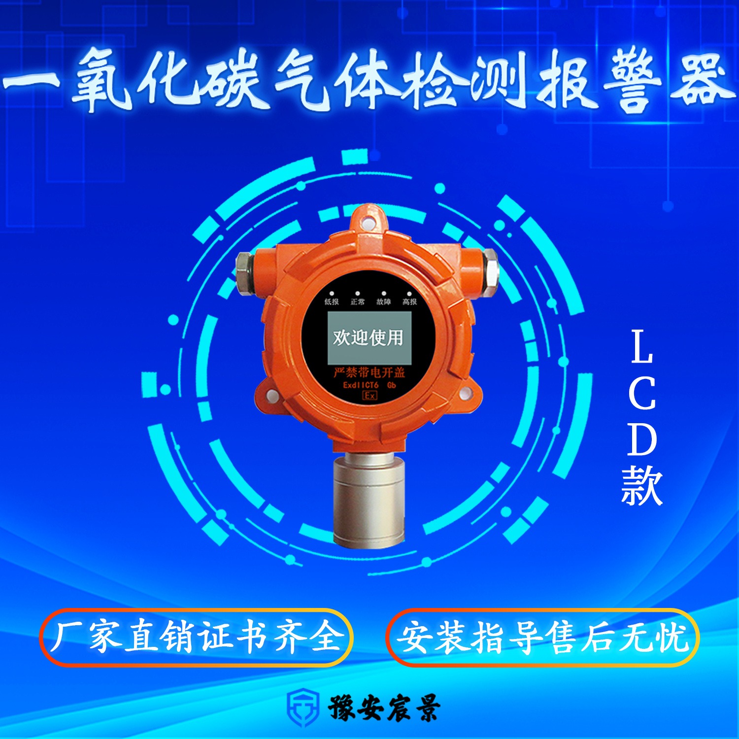 宸景科技固定式LCD一氧化碳气体检测报警器IP66防爆