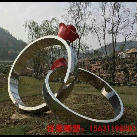 不锈钢婚戒雕塑 公园不锈钢景观雕塑