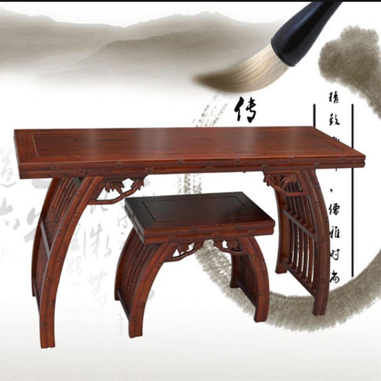 达州国学桌厂家幼儿园实木课桌椅 雅安马鞍桌太师椅定制