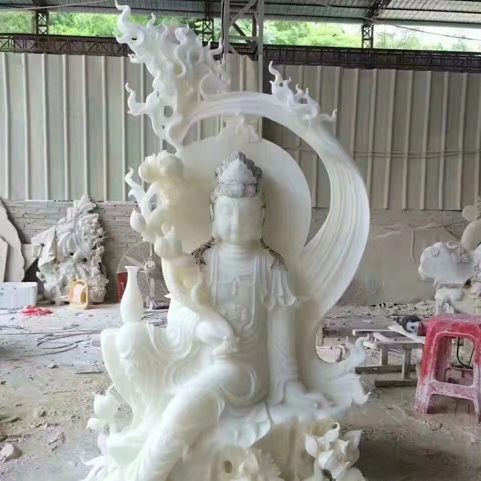 厂家销售汉白玉石雕观音像 滴水南海三面观音菩萨寺庙佛像