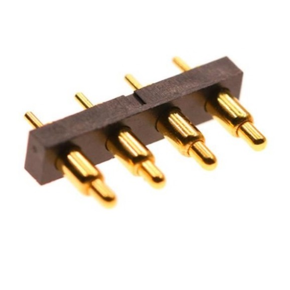 4PIN镀金弹簧顶针 新能源汽车电池连接器 插板式伸缩4PIN pogo pin充电针 弹簧顶针