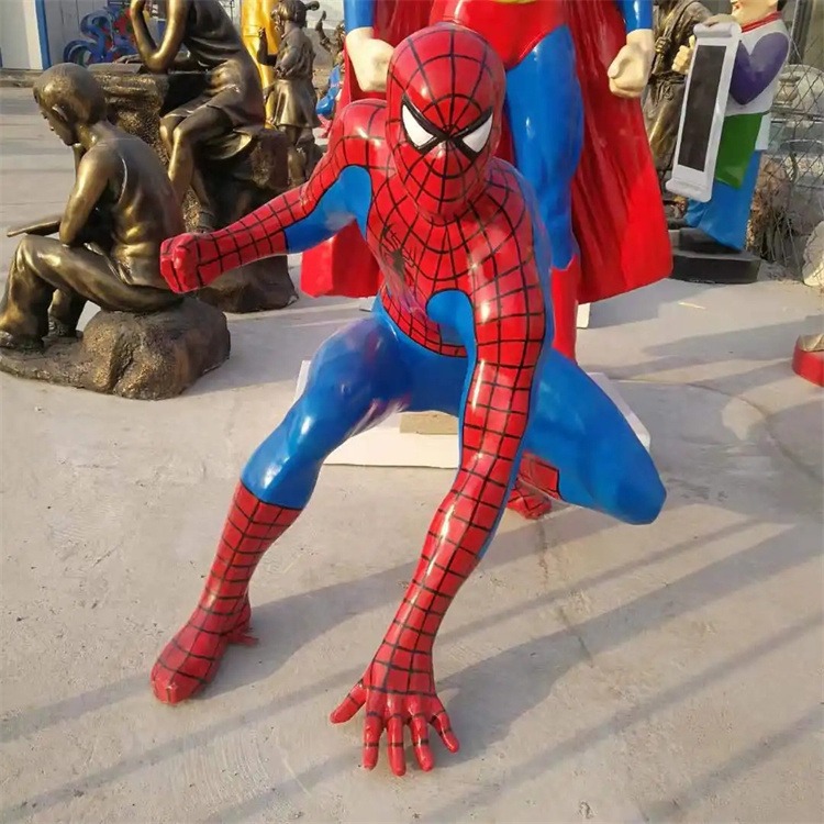 玻璃钢蜘蛛侠雕塑，墙上蜘蛛侠雕塑