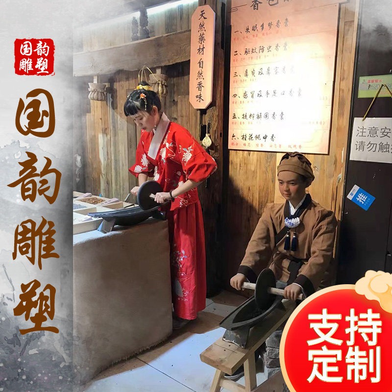 南京  国韵雕塑厂家供应 碾药童蜡像 机械蜡像  电动工匠人物硅胶像