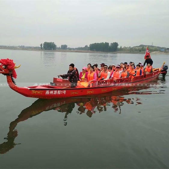 端午节比赛龙舟 仿古龙型游船 竞赛手划龙舟游玩龙舟木船