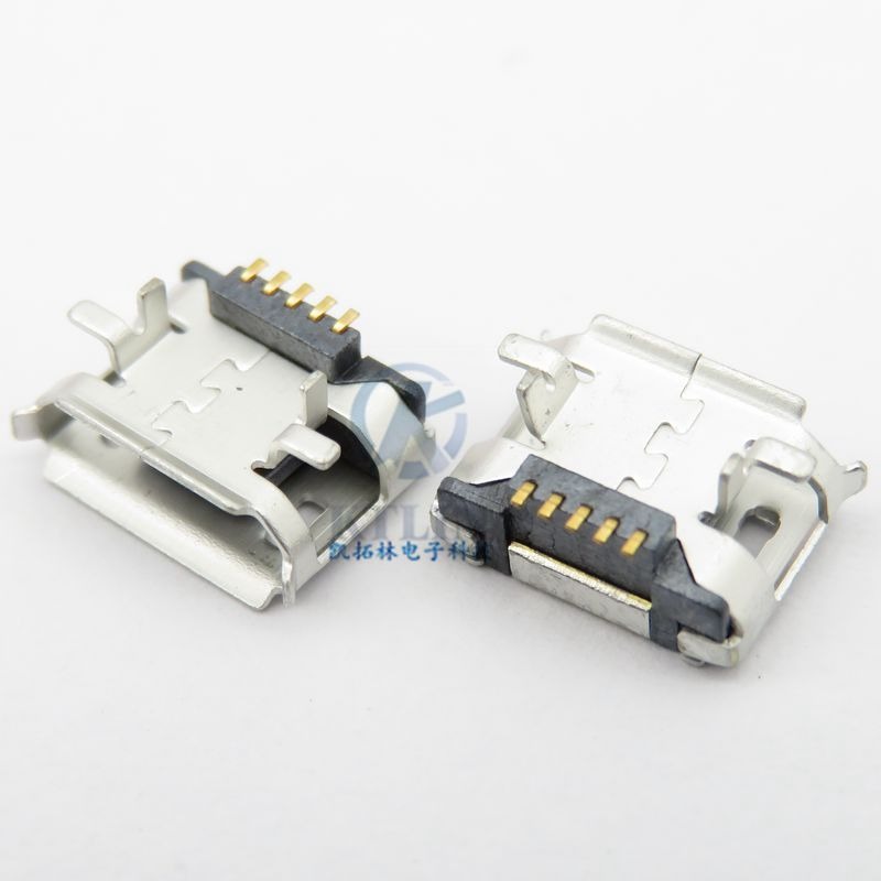 迈克 micro 5p USB母座 卧式 前插后贴 垫高0.9mm 加长脚1.2 卷边 L=7.2