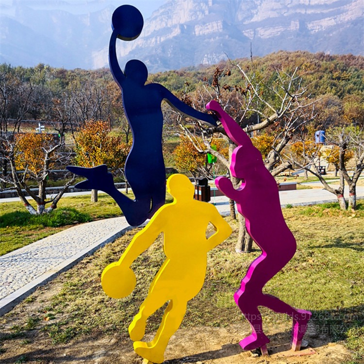 不锈钢打篮球雕塑 抽象运动人物体育主题公园摆件