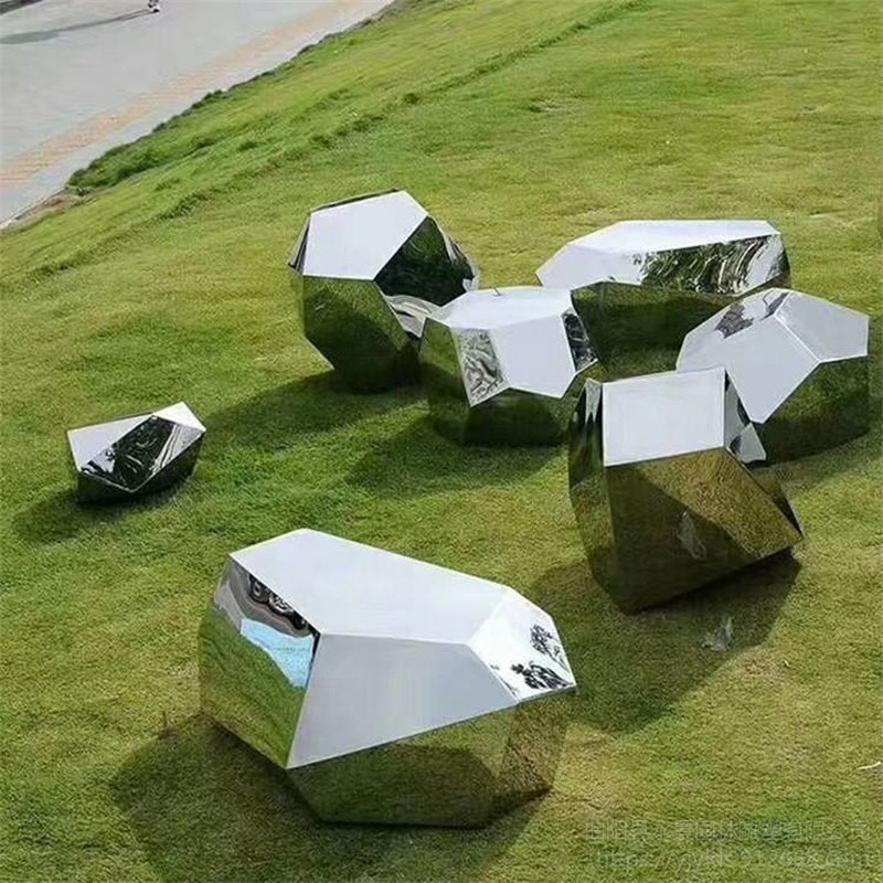 几何不锈钢切面石头雕塑定制 镜面抽象石头座椅 永景