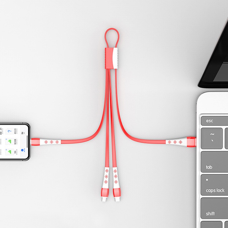 海壳三合一USB数据线适用于苹果数据线快充数据线