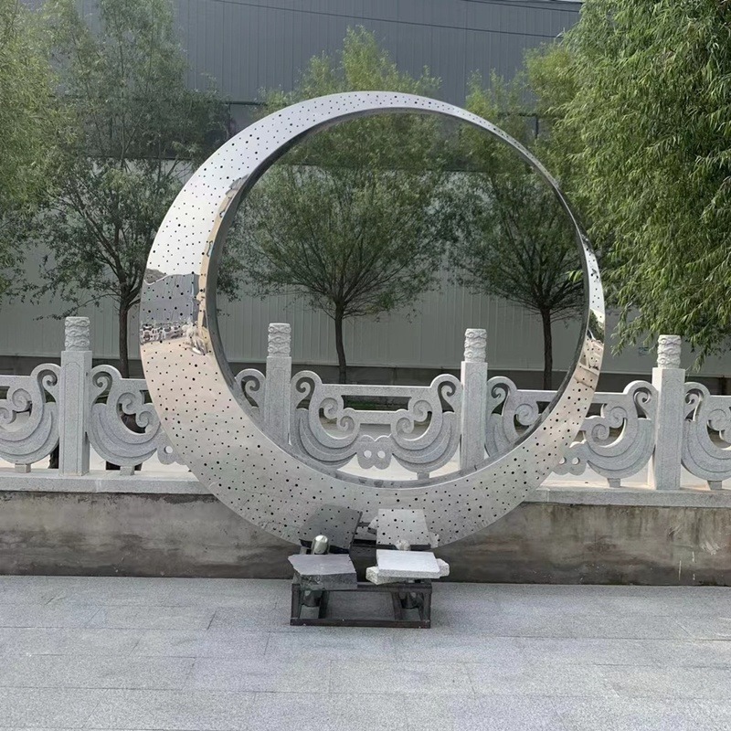 曲阳不锈钢雕塑 发光月牙水景雕塑摆件 镂空创意圆环雕塑 304材质不锈钢