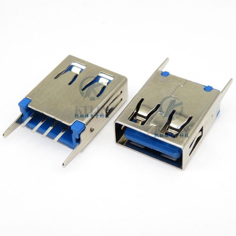 USB 4pin 2.0母座 立插 二脚插板 H=15.0 直边 蓝胶芯 4p 直脚 A母