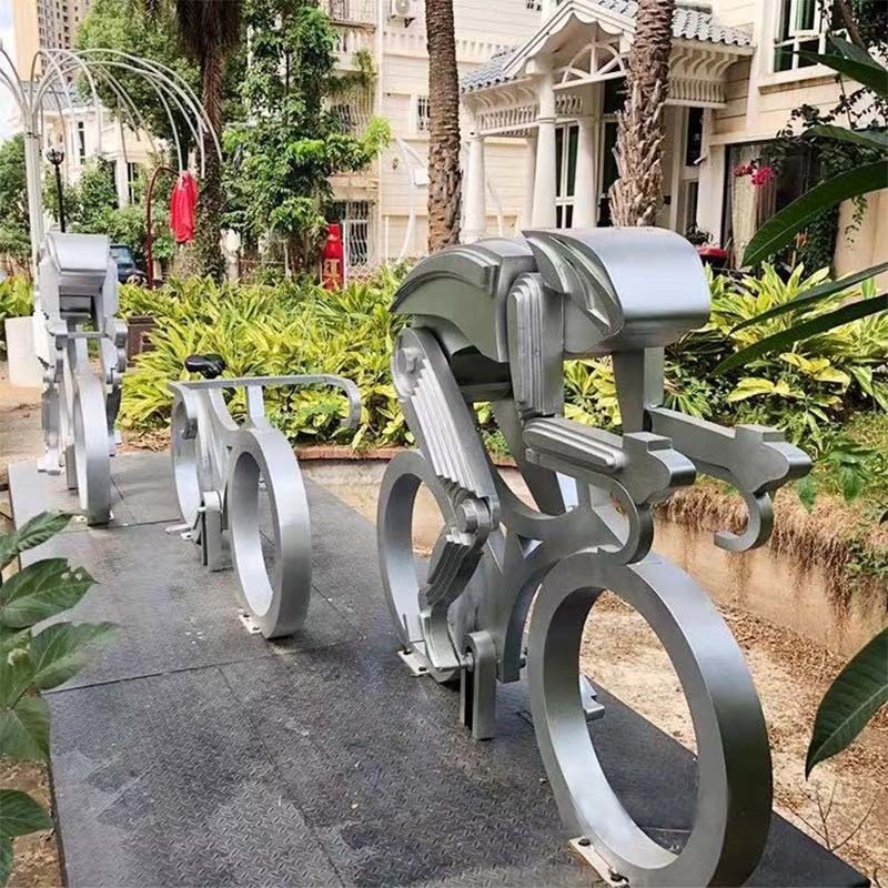 不锈钢雕塑 骑自行车雕塑 抽象人物雕塑 铁艺自行车雕塑 户外公园景观摆件