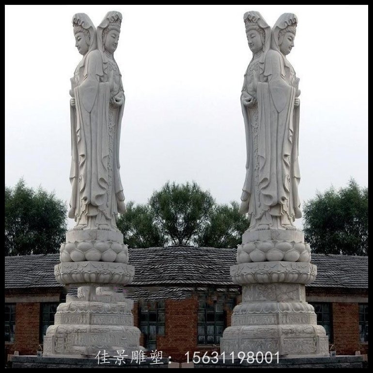 汉白玉三面观音 立式寺庙佛像 石雕厂家图片